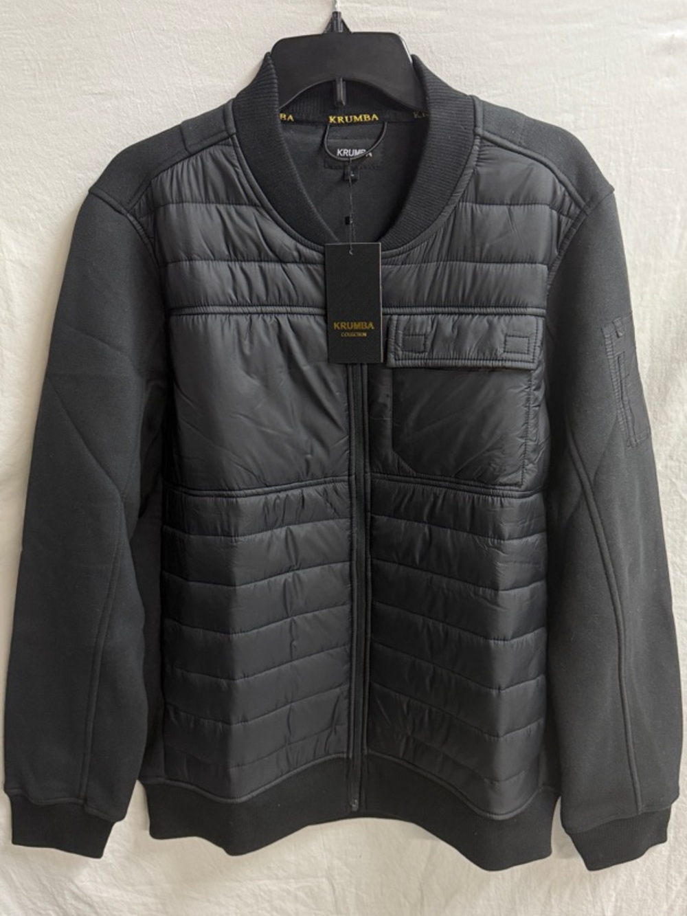 Krumba Men's Black Zip Up Lightweight Pocketed Flight Jacket,Size (L). R9